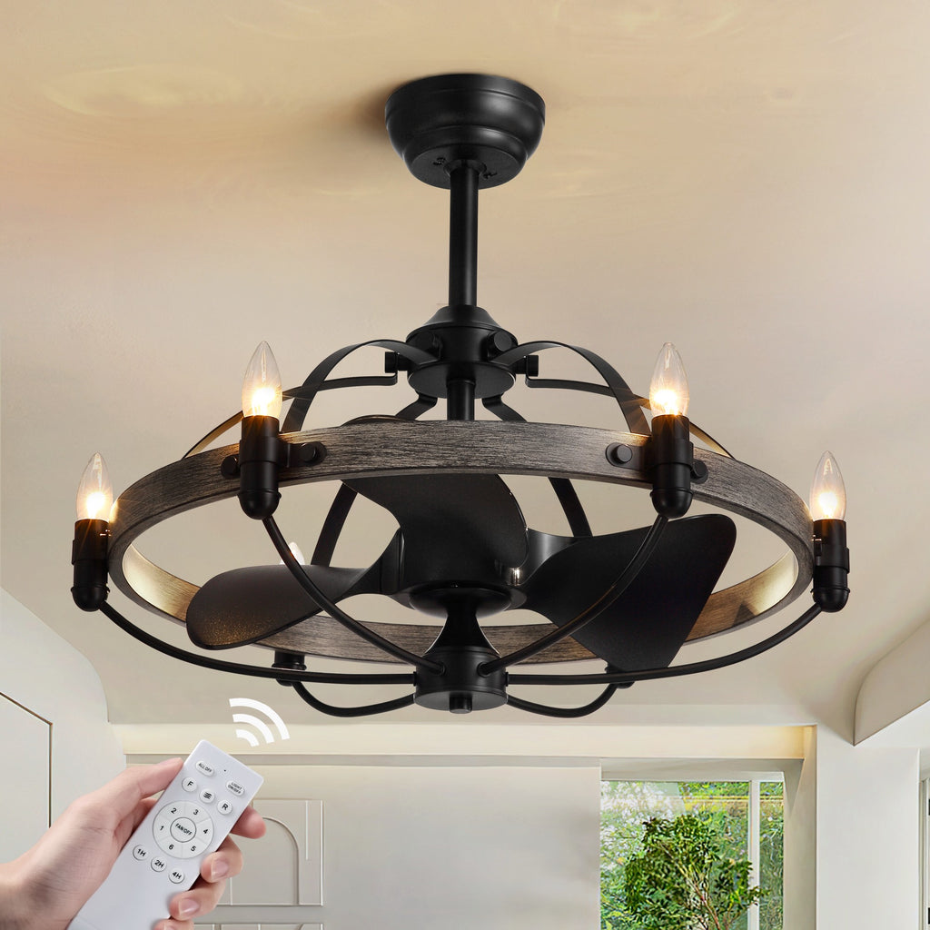 27 in. Indoor Bronwn and Black Farmhouse Ceiling Fan with Light and Remote for Bedroom Dining Room