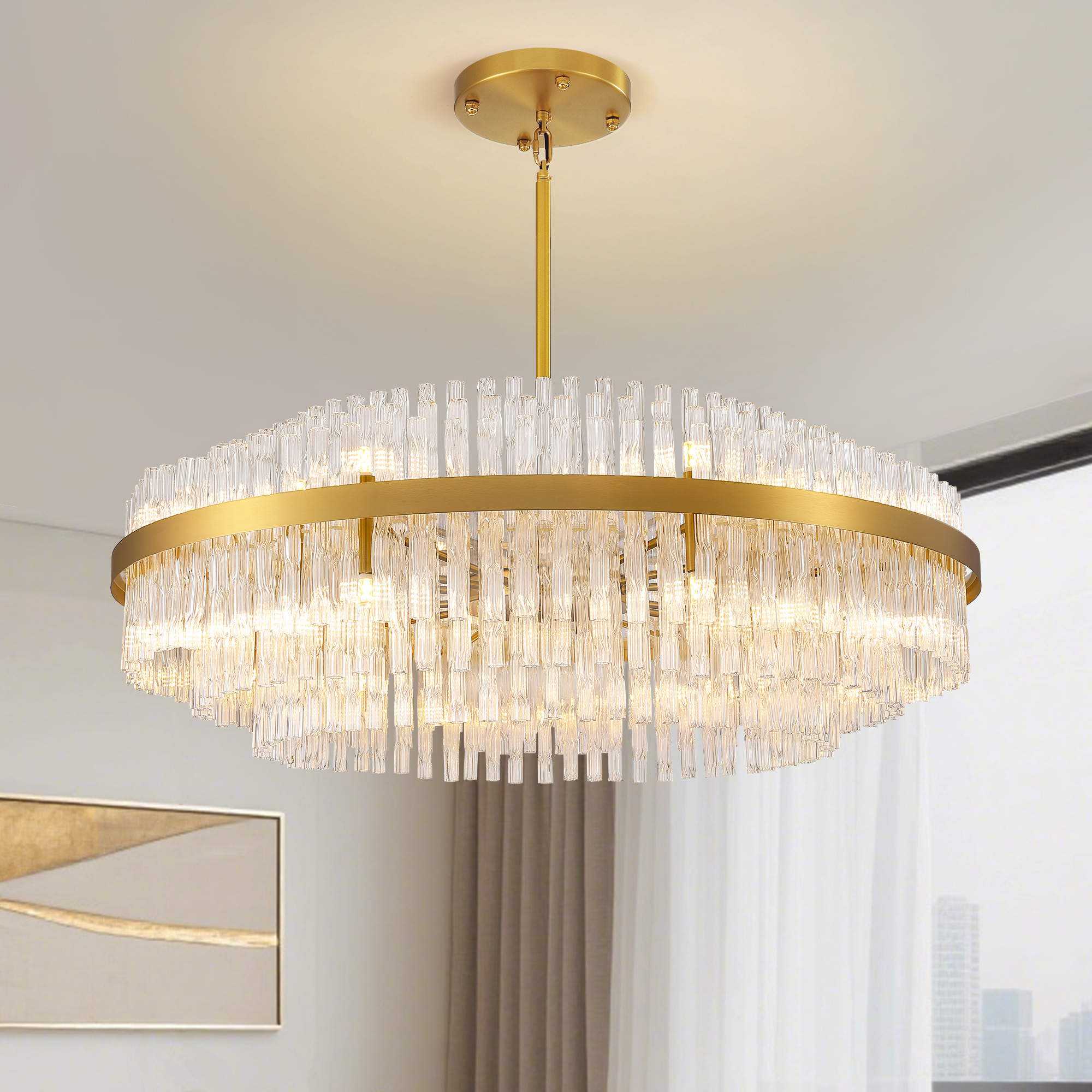 24-light Dimmable Modern Tiered K9 Crytsal Chandelier