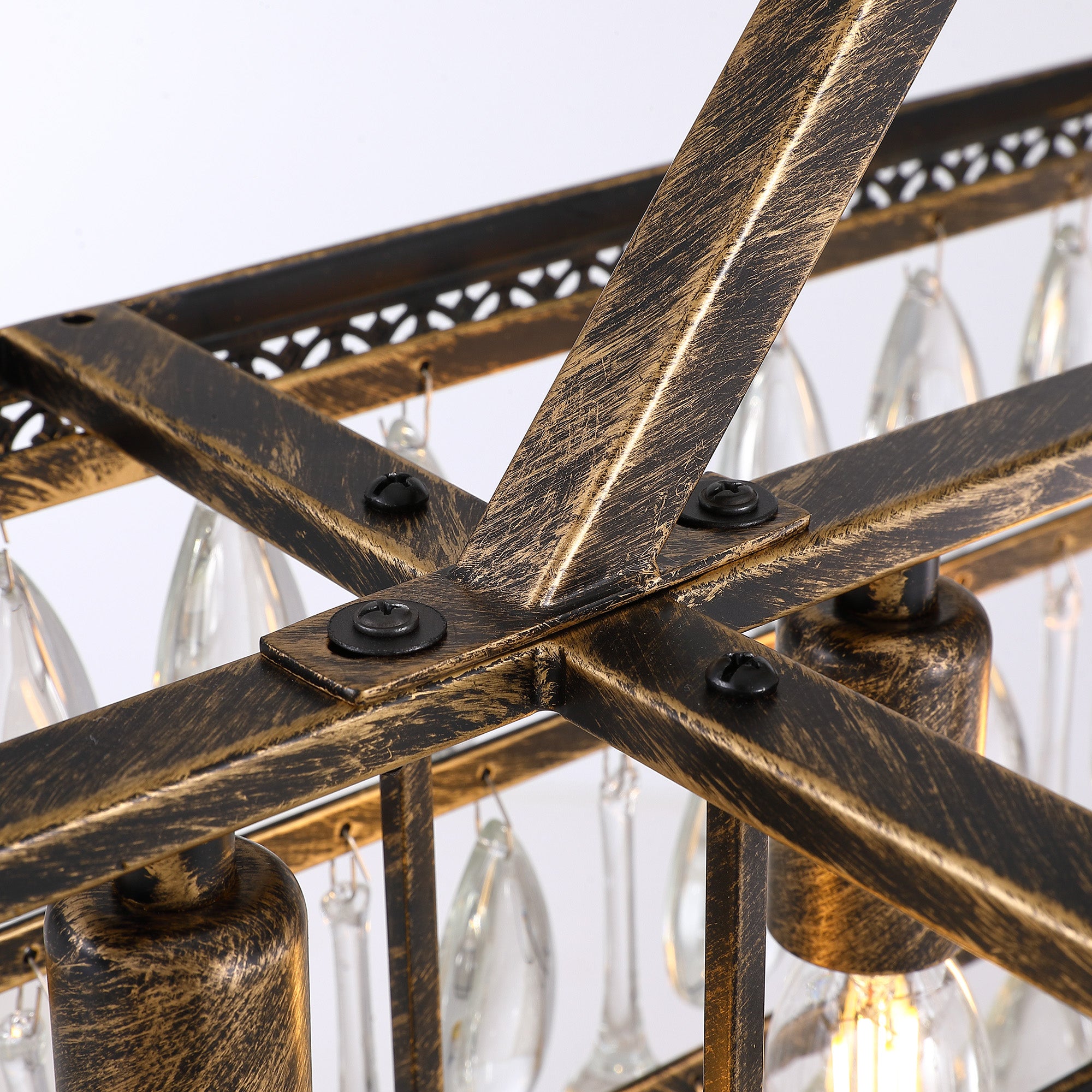 7-Light Dimmable Rustic Vintage Rectangle Tiered Crystal Chandelier with Antique Bronze Finish