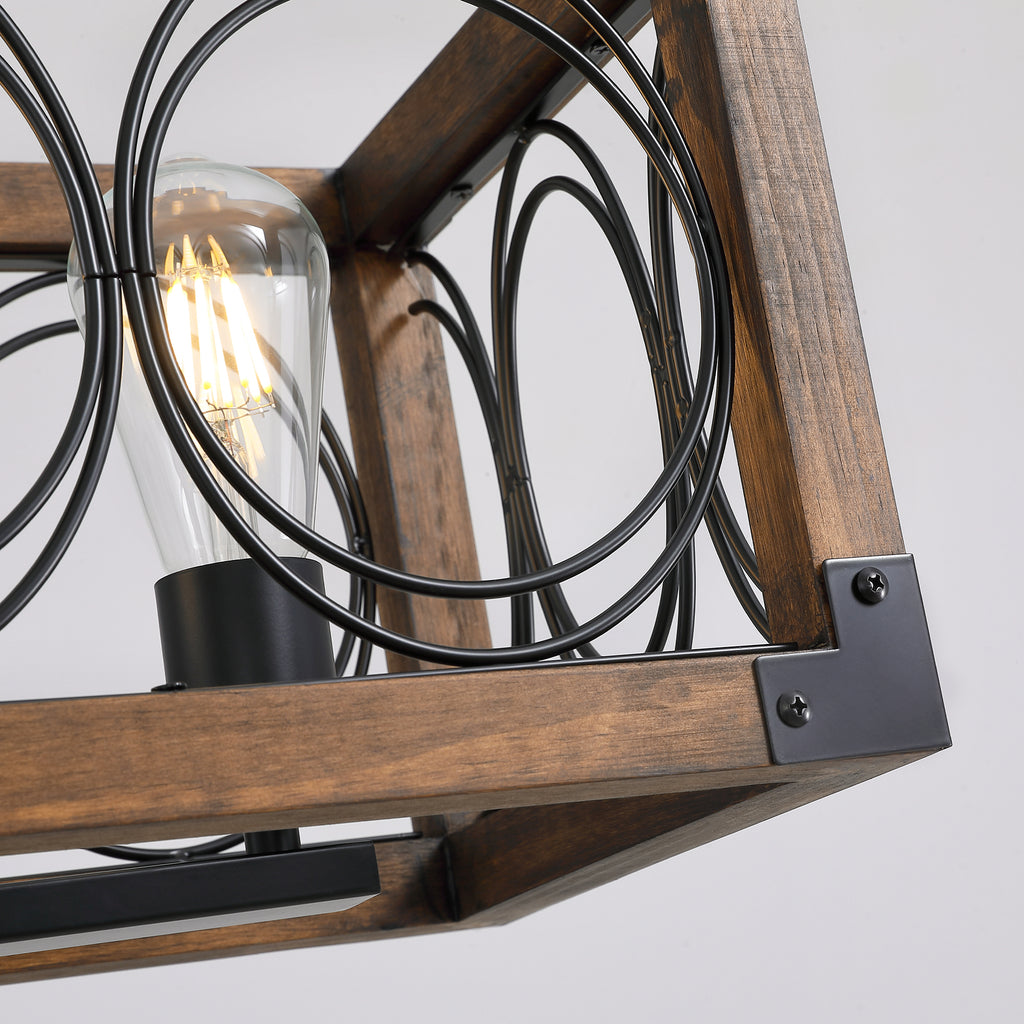 5 - Light Dimmable Modern Farmhouse Rectangle Solid Wood Chandelier