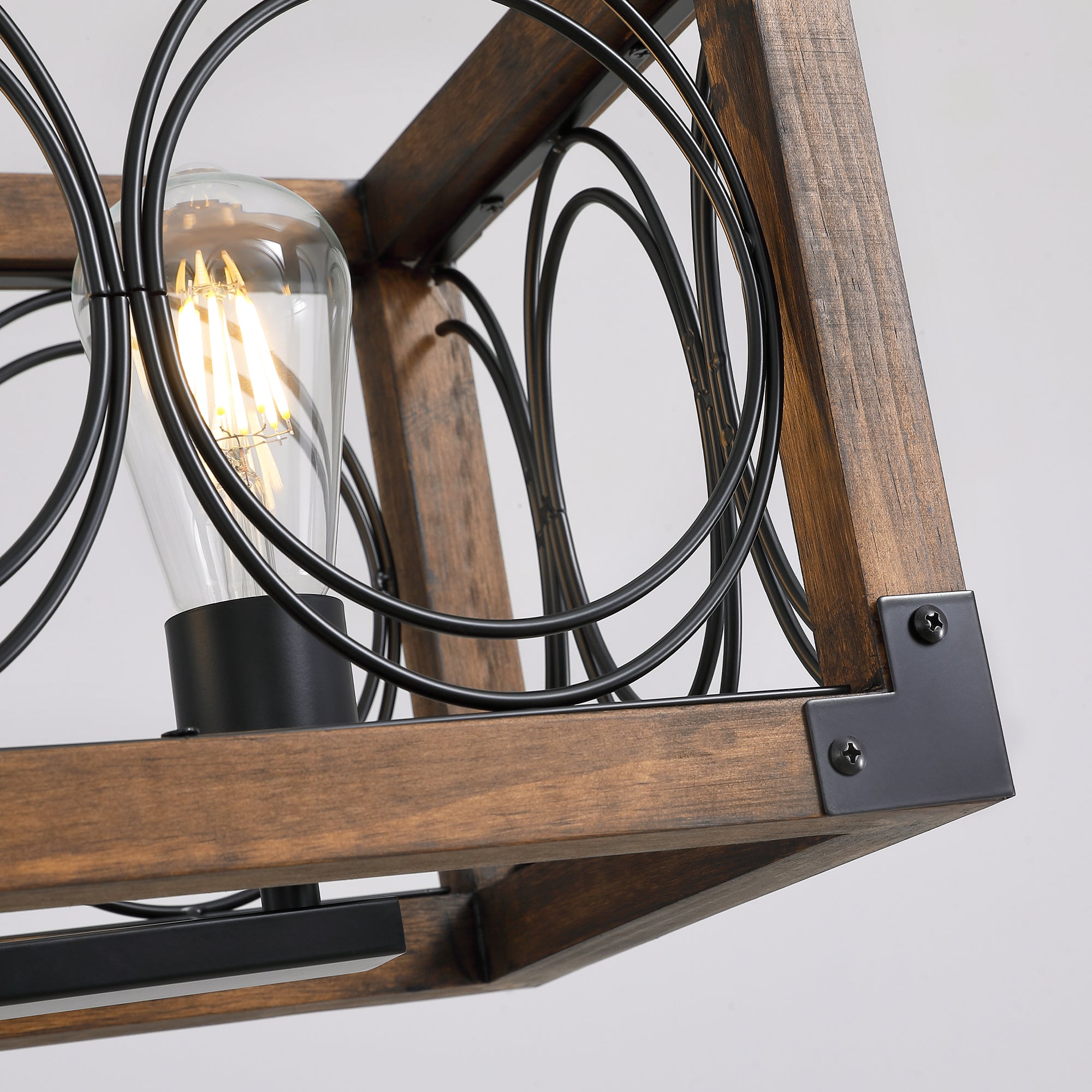 5 - Light Dimmable Modern Farmhouse Rectangle Solid Wood Chandelier
