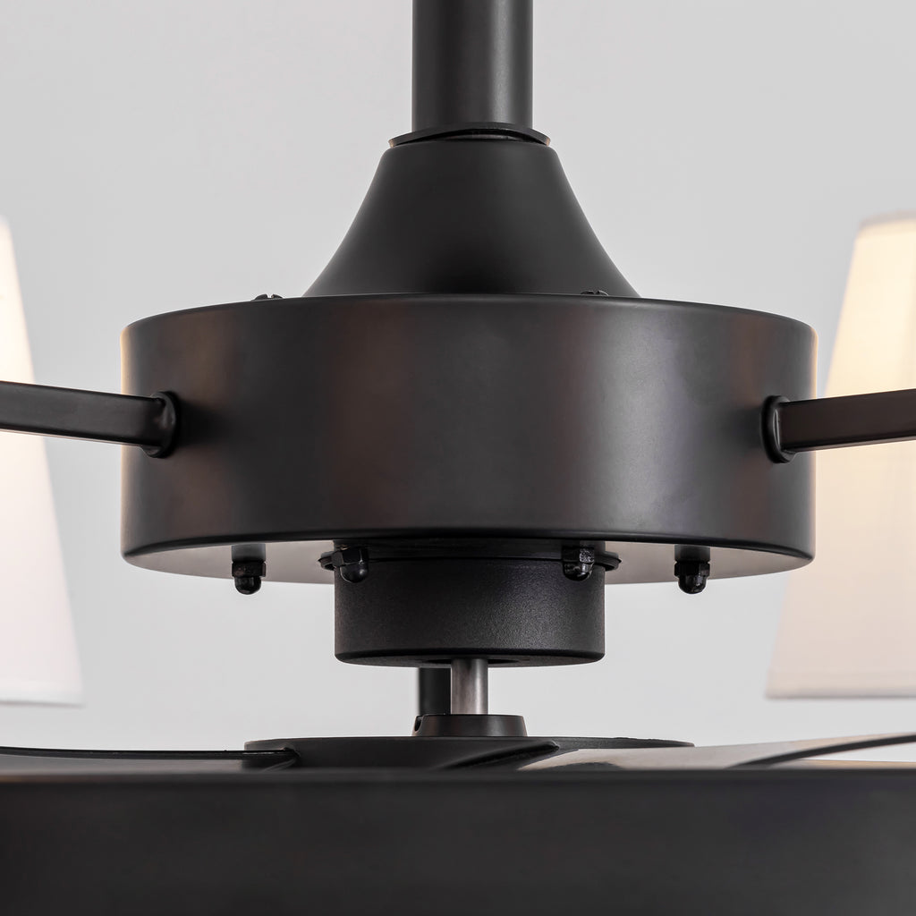 31.5" 6-light Wagon Wheel Ceiling Fan With Light Kit, Linen Shade, Dc Motor And Remote