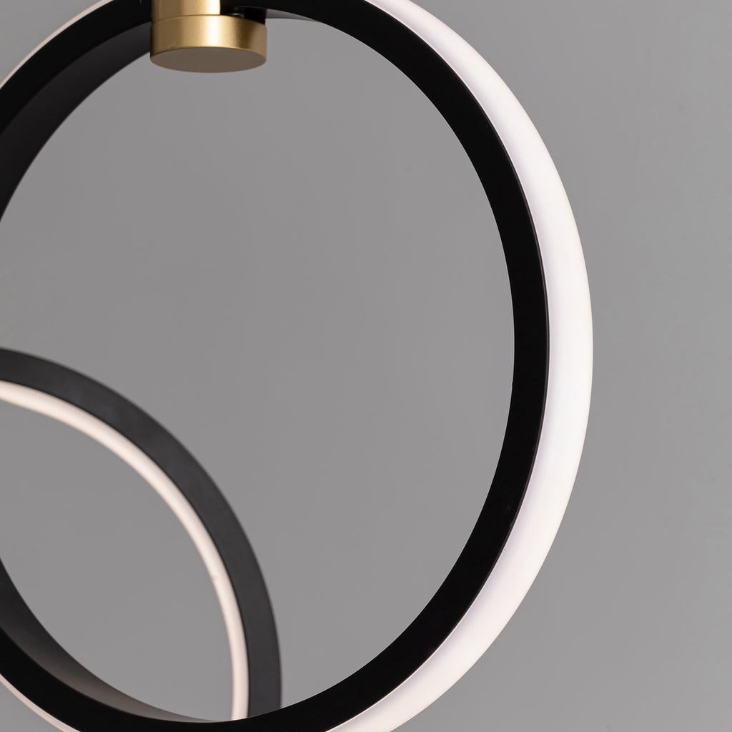 10-Ring LED Dimmable Geometric Chandelier, Black and Gold Foyer Light for High Ceilings with Remote & App Control