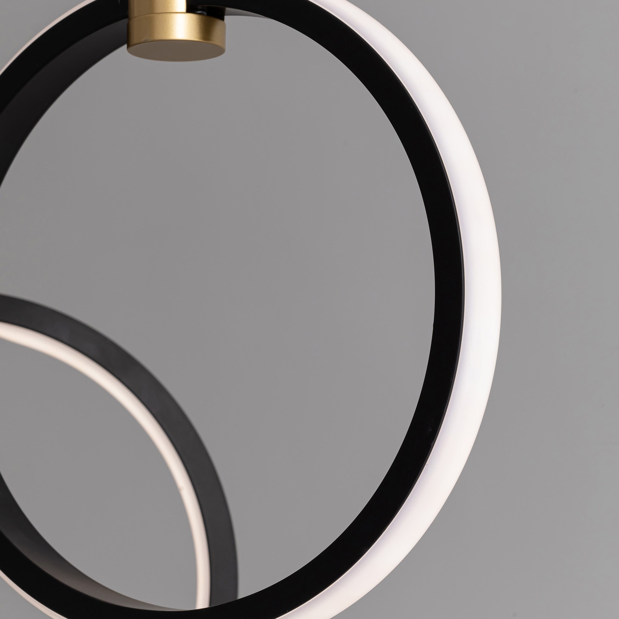 10-Ring LED Dimmable Geometric Chandelier, Black and Gold Foyer Light for High Ceilings with Remote & App Control