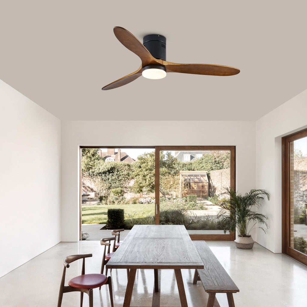 52" 3 -Blade Flush Mount Ceiling Fan with Light Kit, Remote Control and Quiet DC Motor for Bedroom