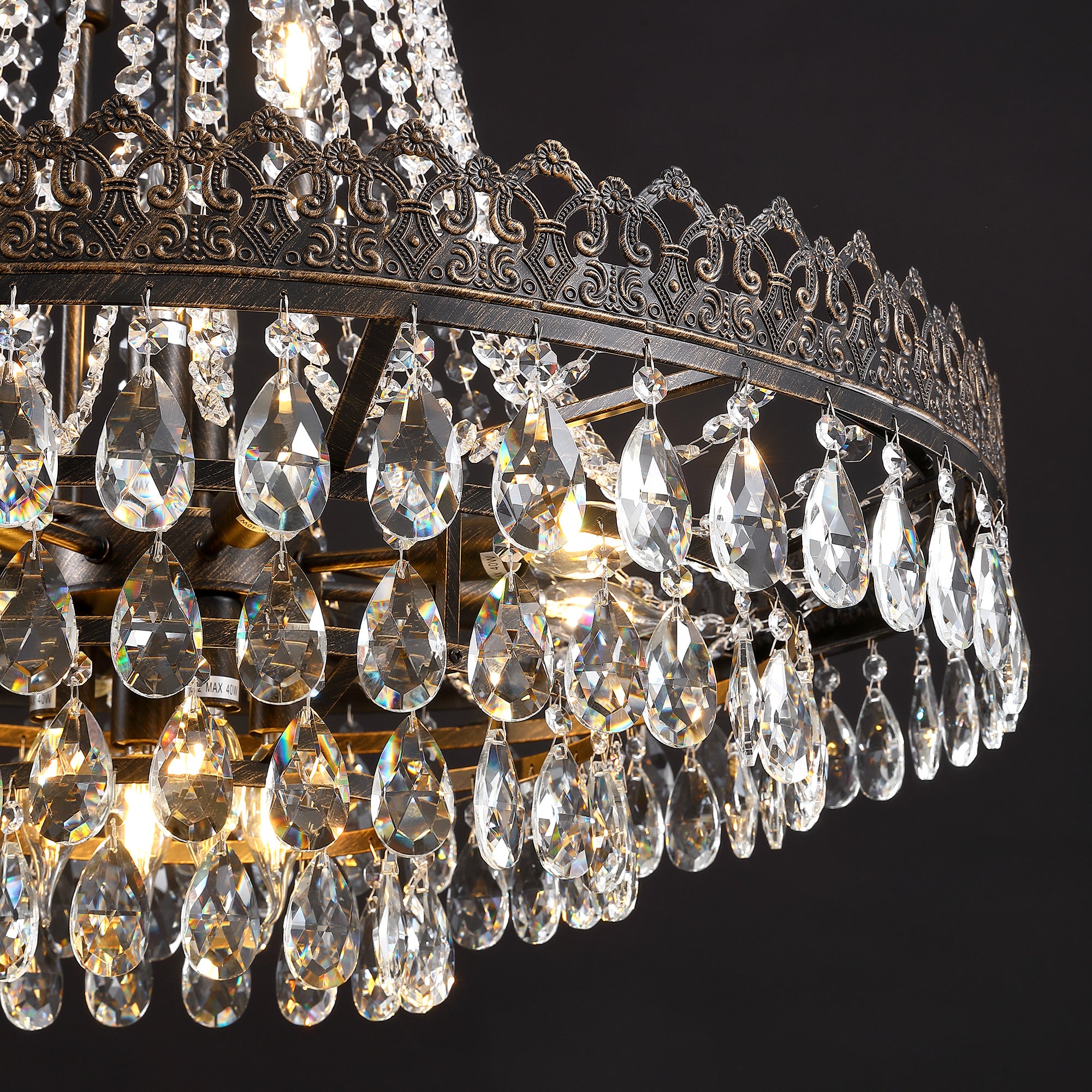 16-light Dimmable Empire Crystal Chandelier With Antique Bronze Accents
