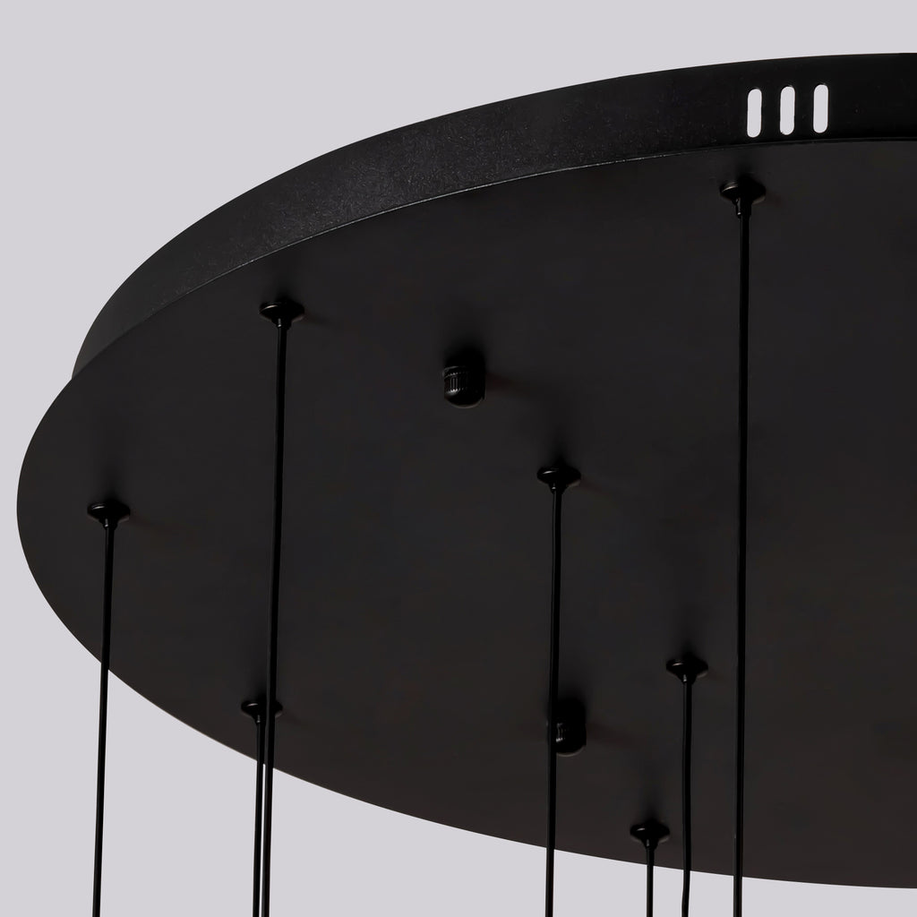 16-Light Black Cylinder Chandelier with Crystal Balls, Dimmable LED Lights & Remote Control for High Ceilings