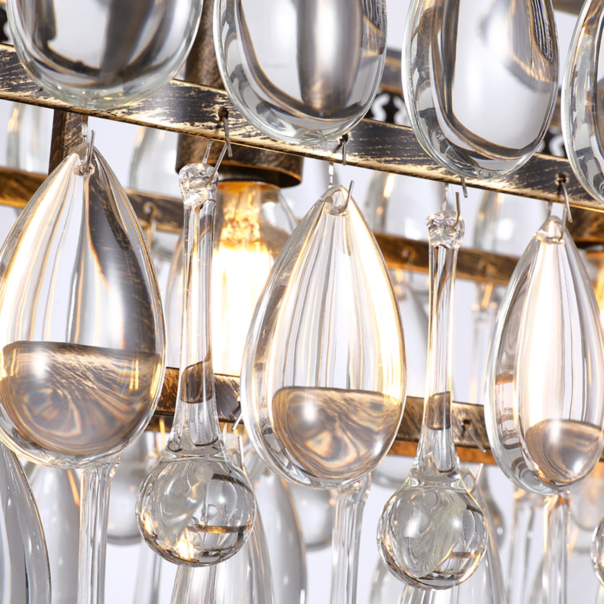 7-Light Dimmable Rustic Vintage Rectangle Tiered Crystal Chandelier with Antique Bronze Finish