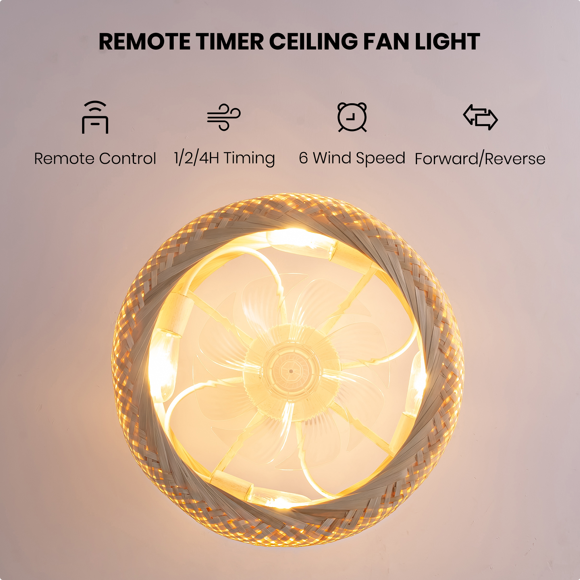 20'' Boho Caged Ceiling Fan with Light Kit, Remote Control and Handmade Frame With Aged Metal