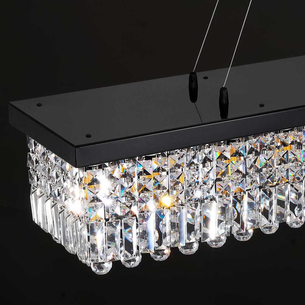 10-Light Dimmable Crystal Rectangle Chandelier for Kitchen Island and Dining Room, Modern Luxury Gold Ceiling Light