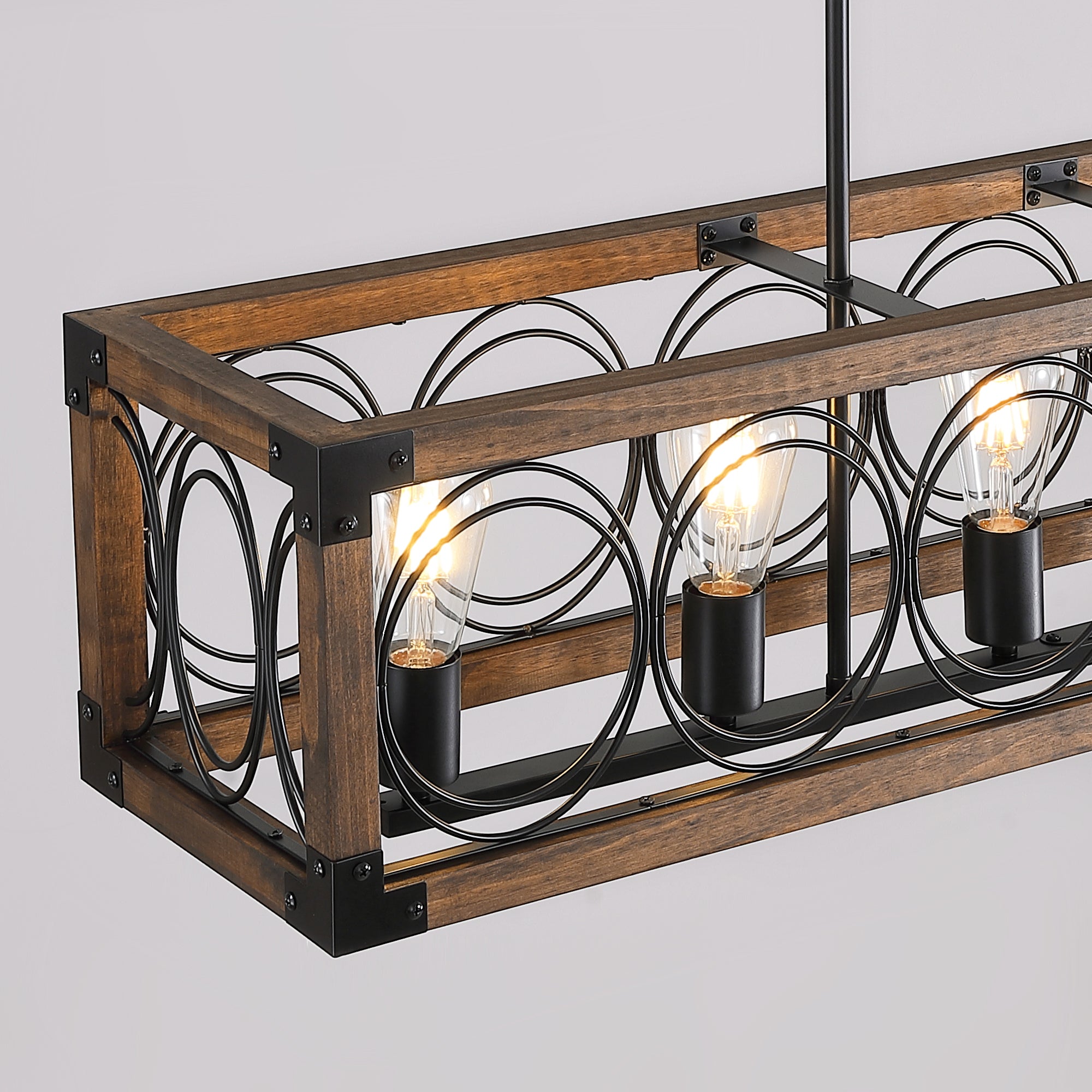5 - Light Dimmable Modern Farmhouse Rectangle Solid Wood Chandelier