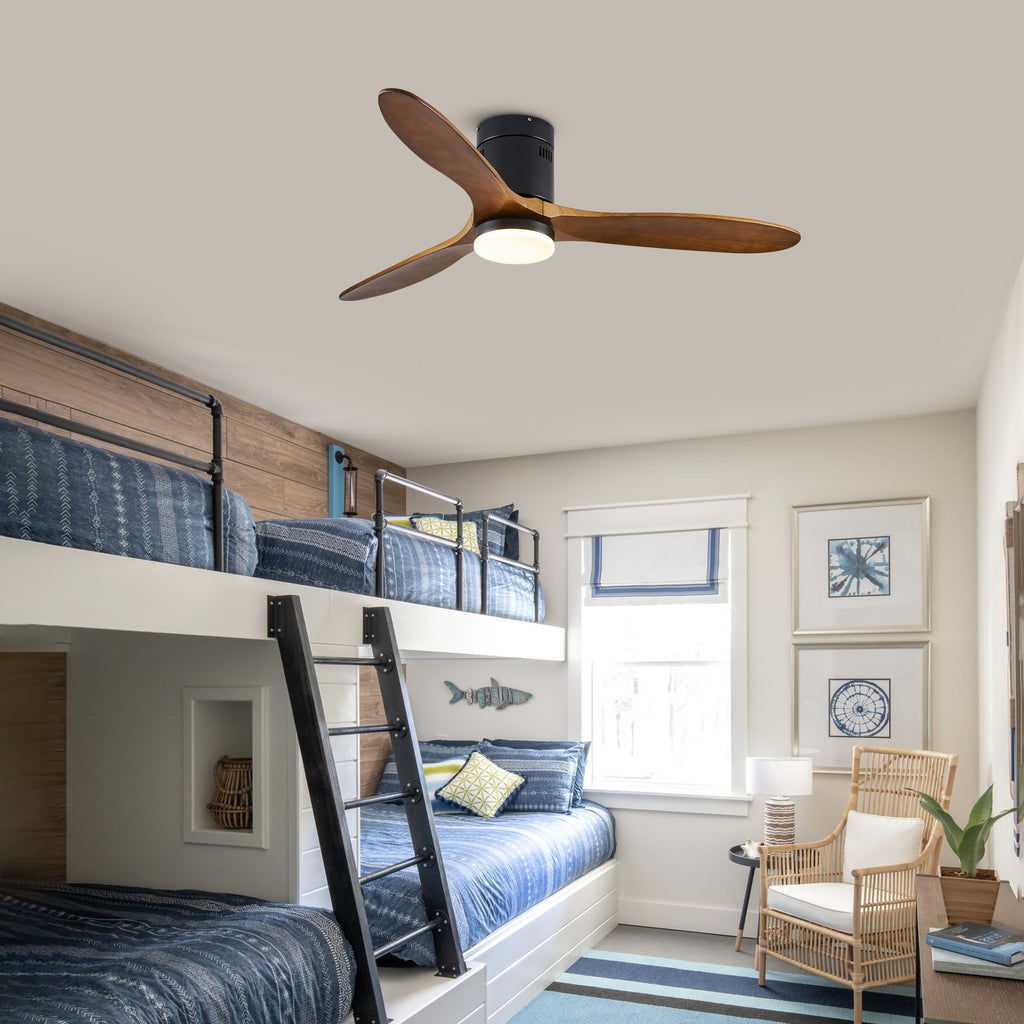 52" 3 -Blade Flush Mount Ceiling Fan with Light Kit, Remote Control and Quiet DC Motor for Bedroom