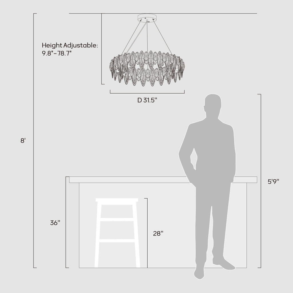 12-Light Dimmable Drum Crystal Chandelier