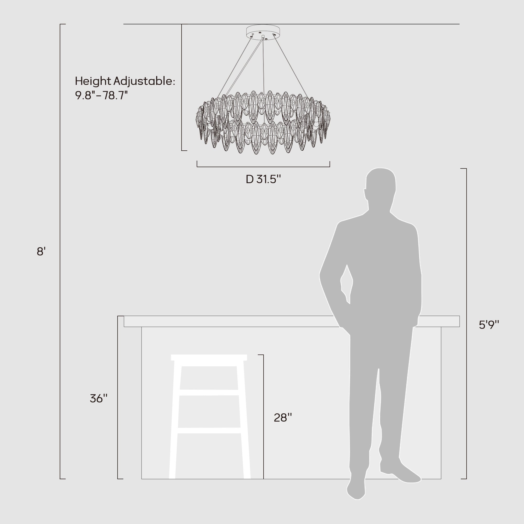 12-Light Dimmable Drum Crystal Chandelier