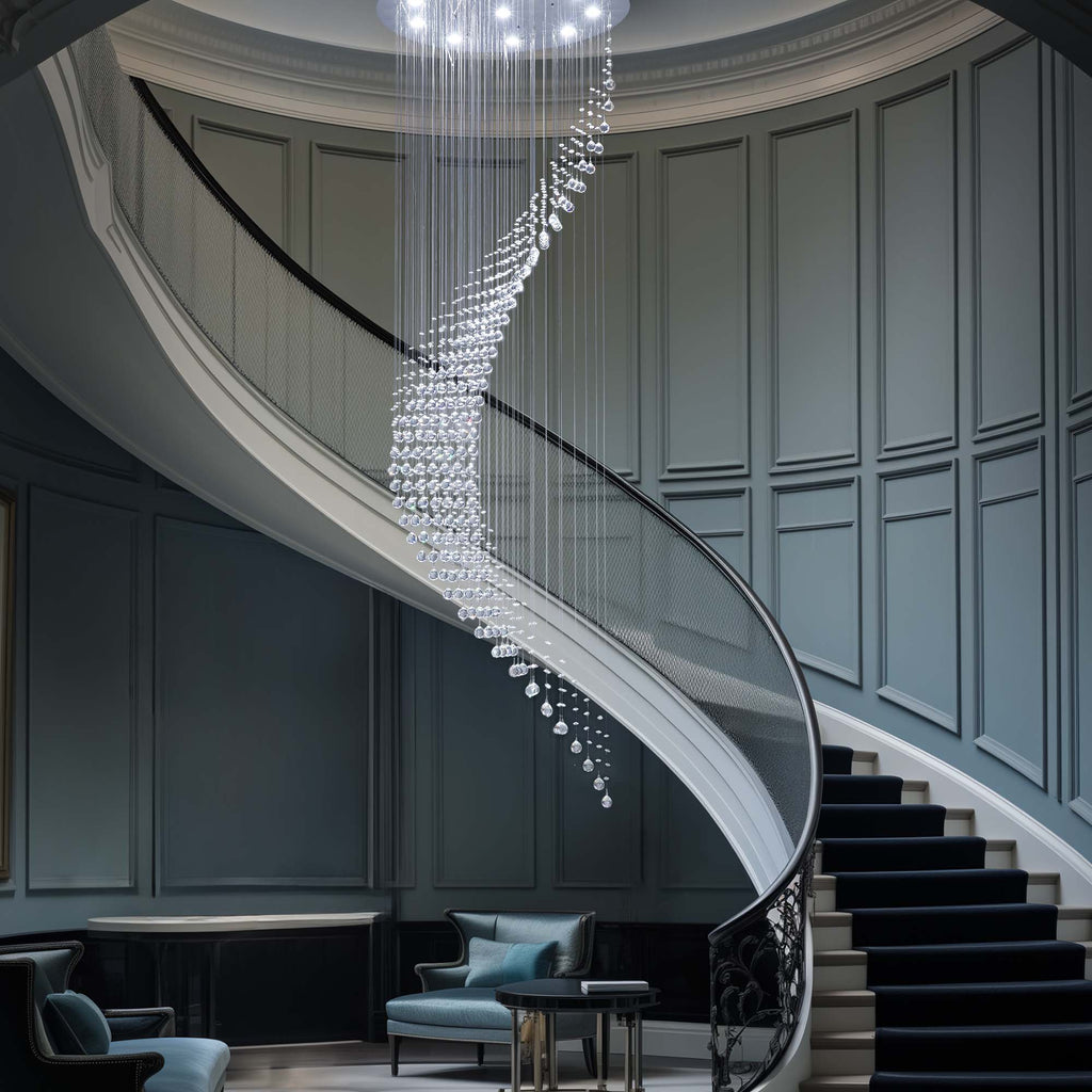 10-Light Dimmable Statement Chandelier for High Ceilings with Crystal Accents