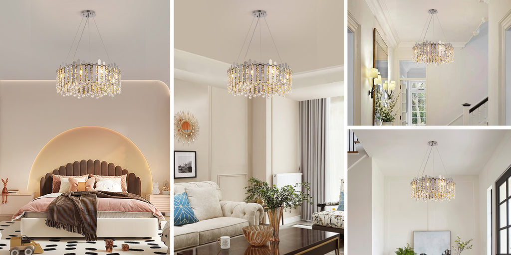 8-light Dimmable Drum Crystal Chandelier