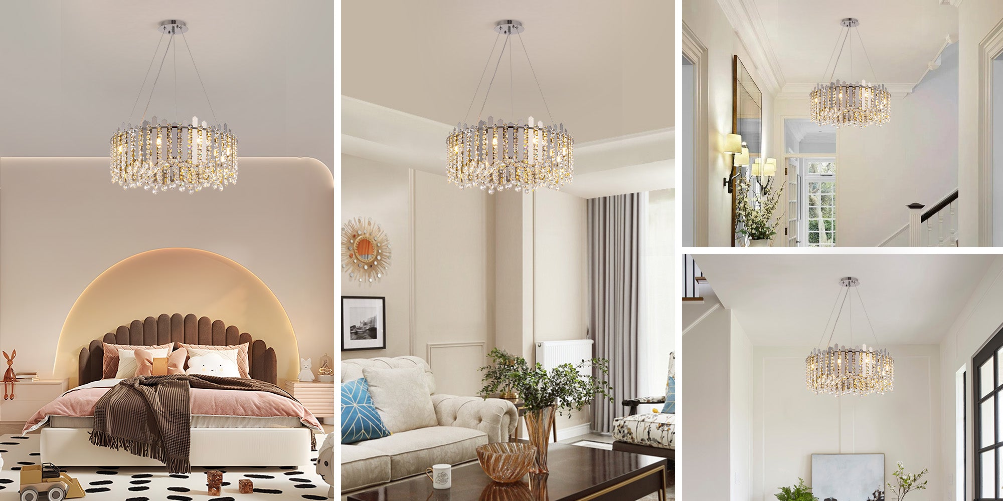 8-light Dimmable Drum Crystal Chandelier