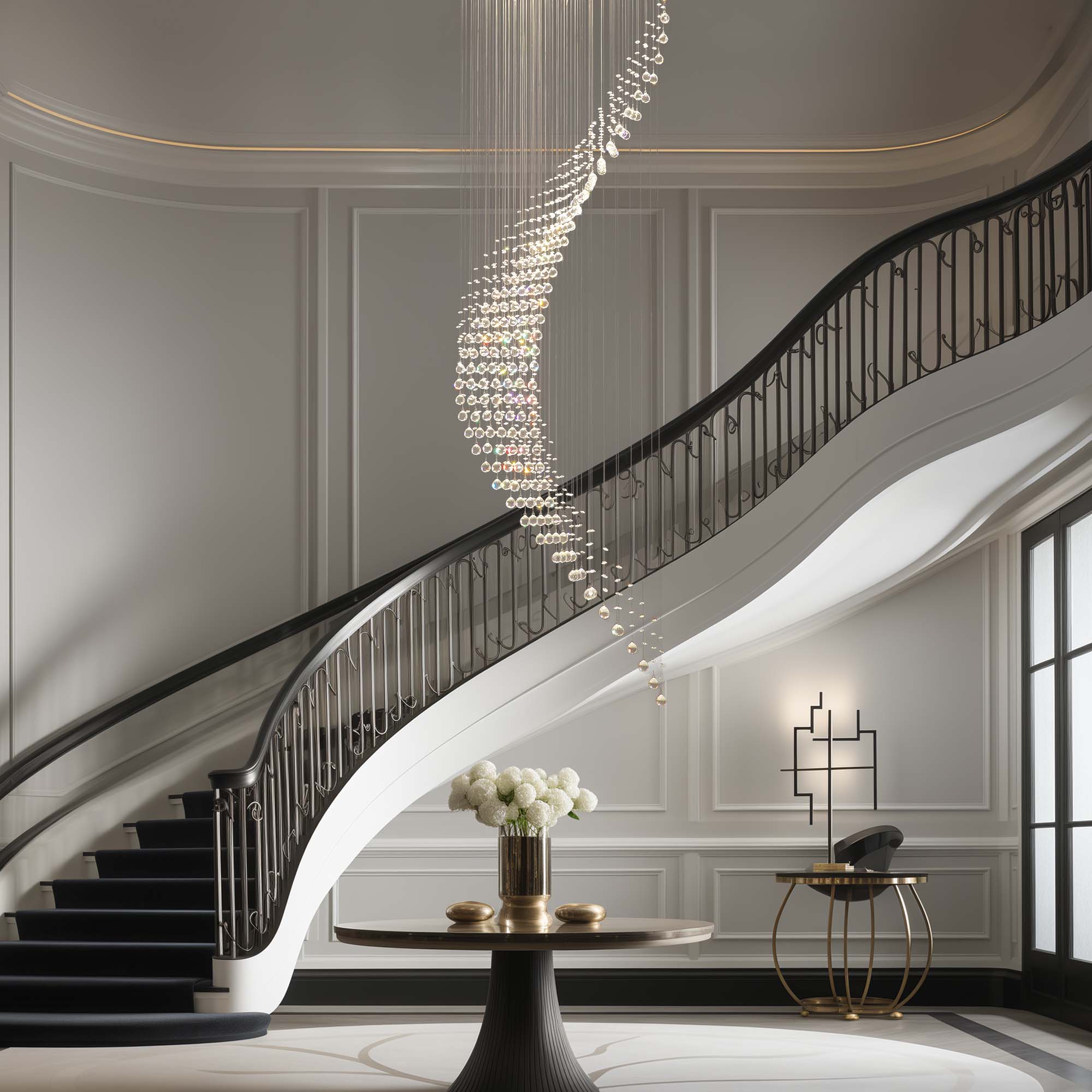 10-Light Dimmable Statement Chandelier for High Ceilings with Crystal Accents