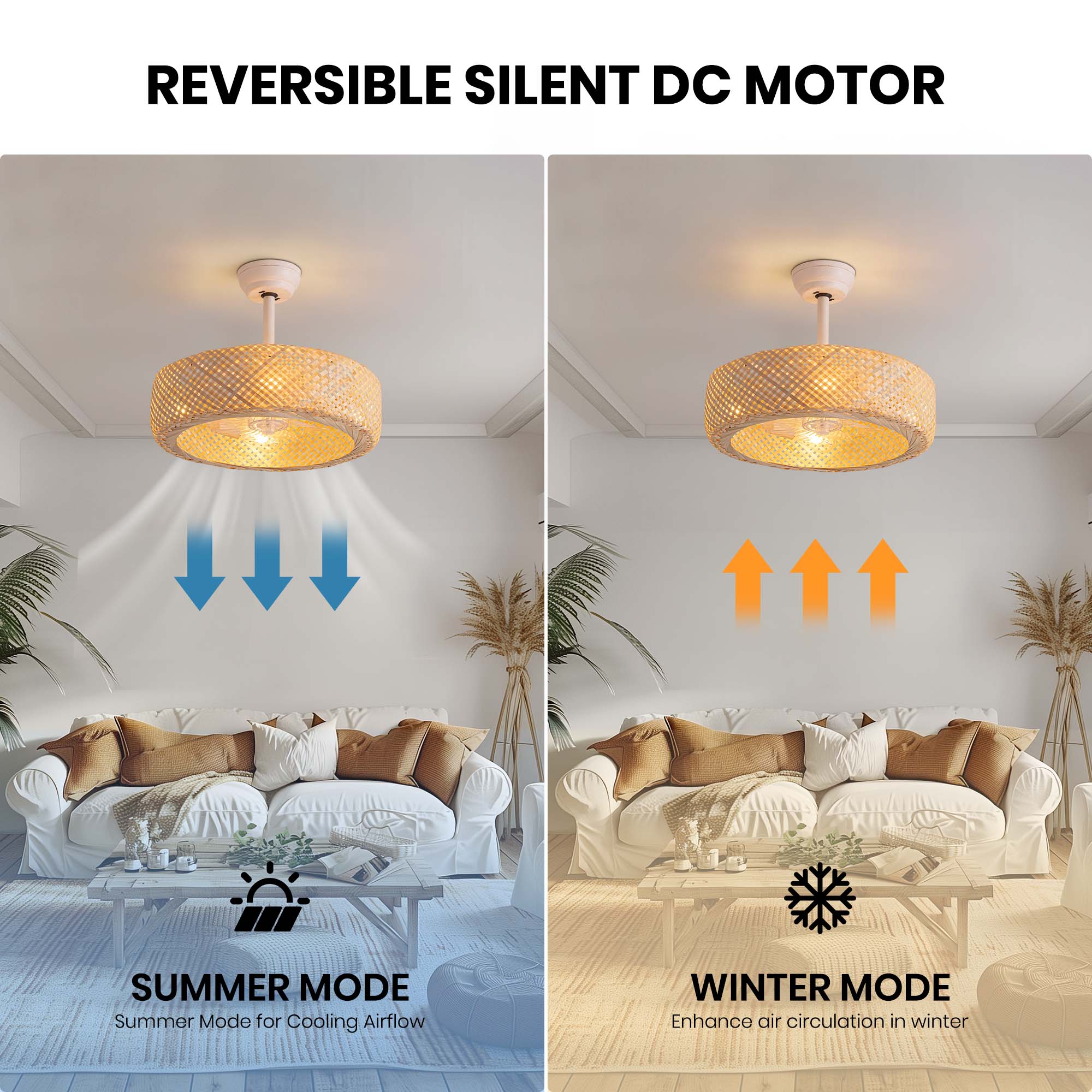 20'' Boho Caged Ceiling Fan with Light Kit, Remote Control and Handmade Frame With Aged Metal