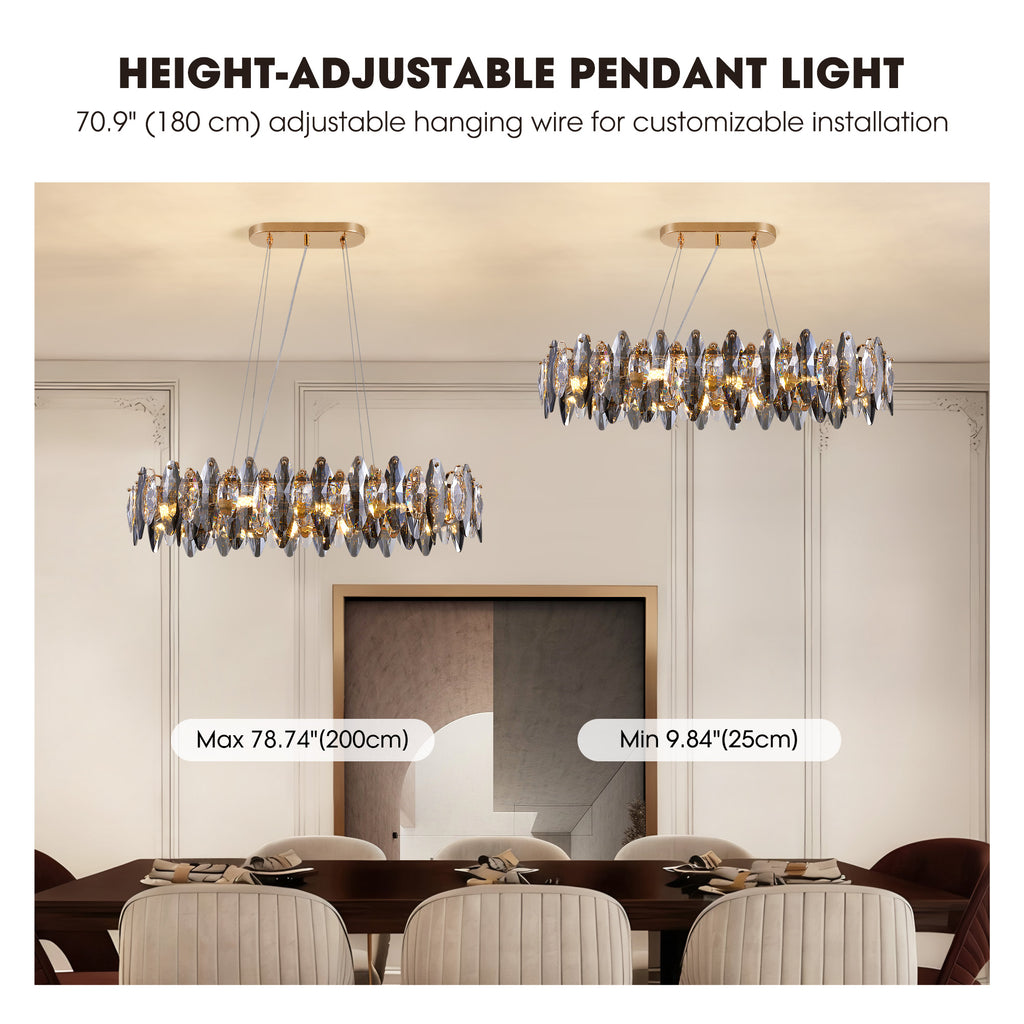 10-light Gold Rectangle Crystal Chandelier For Dining Room