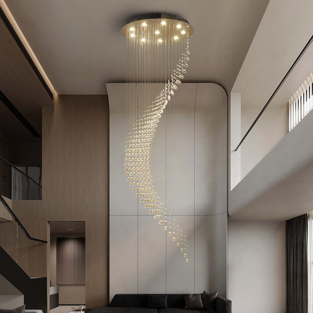 10-Light Dimmable Statement Chandelier for High Ceilings with Crystal Accents