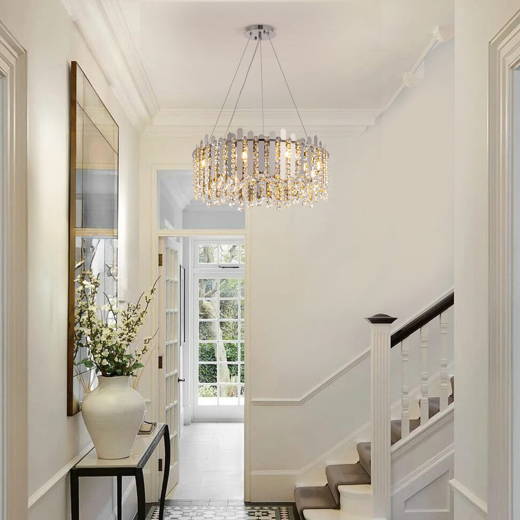 8-light Dimmable Drum Crystal Chandelier