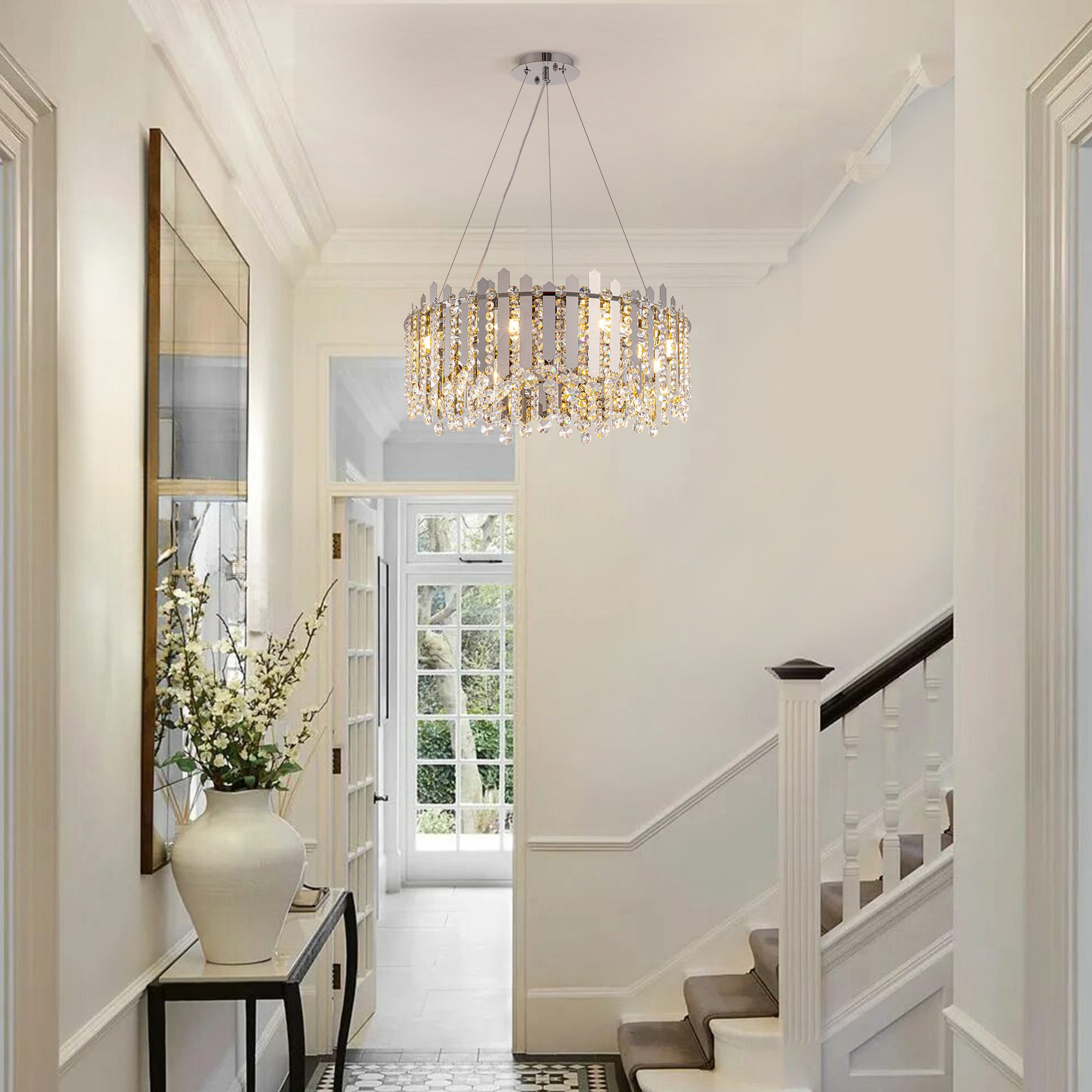 8-light Dimmable Drum Crystal Chandelier