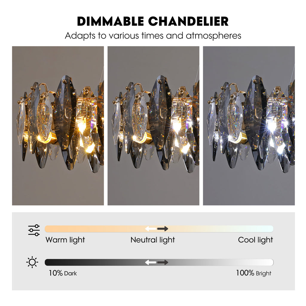 10-light Gold Rectangle Crystal Chandelier For Dining Room