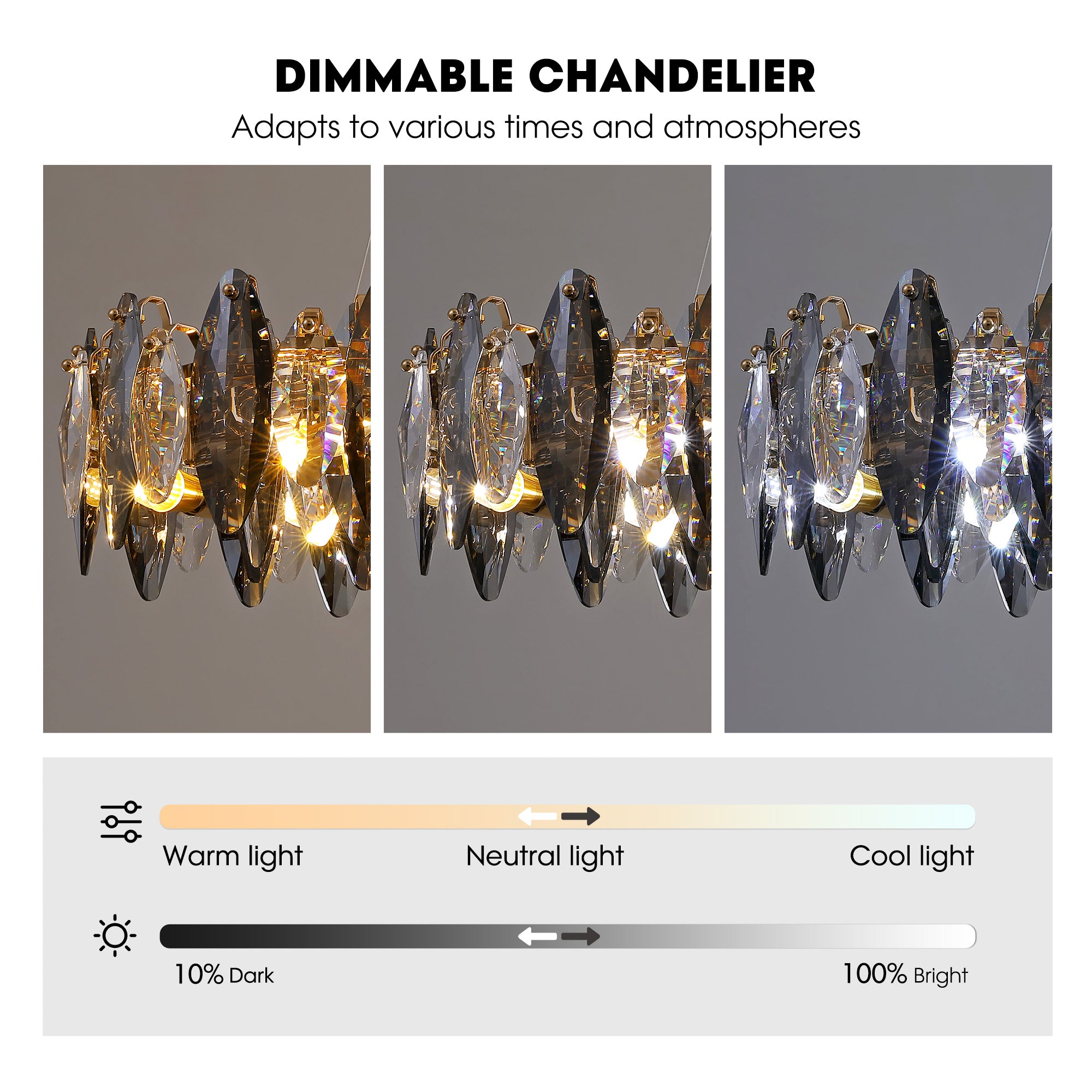 10-light Gold Rectangle Crystal Chandelier For Dining Room
