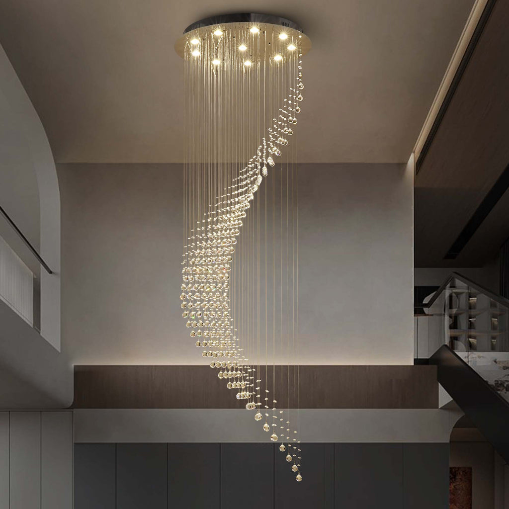 10-Light Dimmable Statement Chandelier for High Ceilings with Crystal Accents