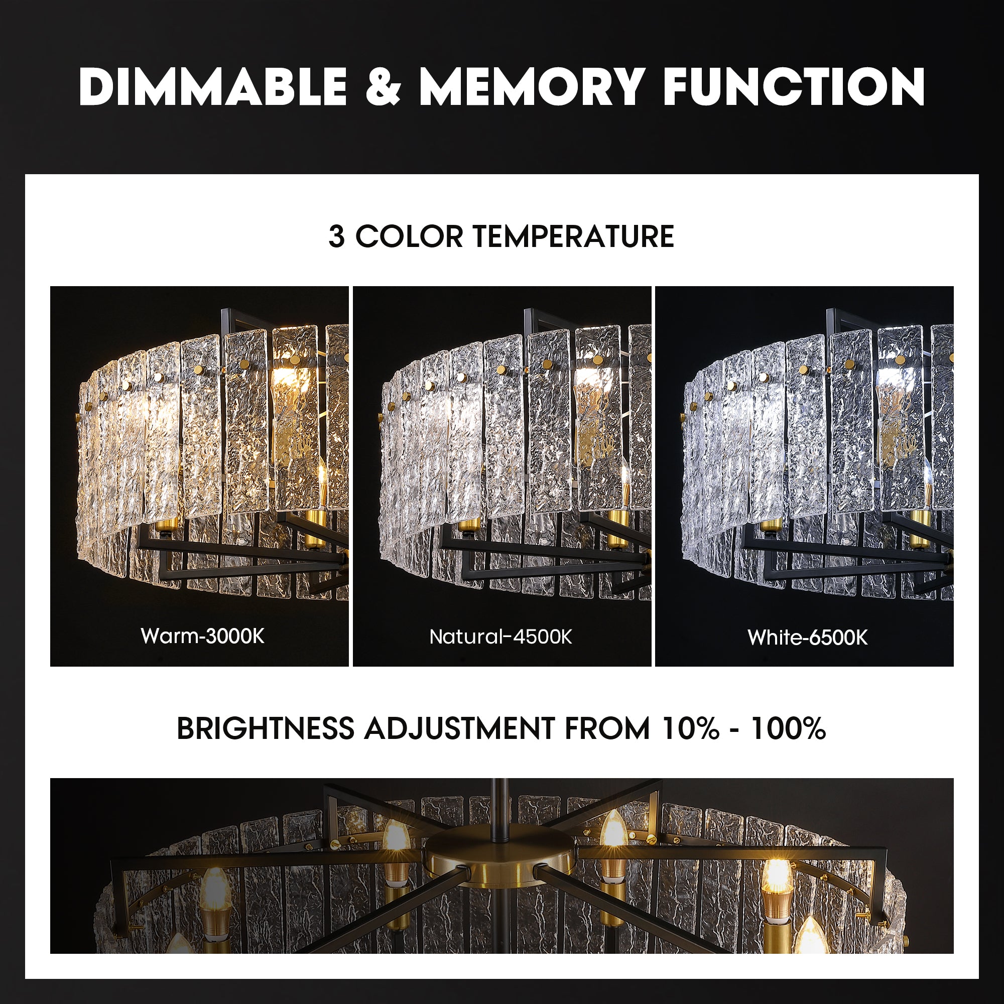 8 - Light Dimmable  Drum Chandelier with Textured Glass, Modern Lighting for Kitchen Island or Dining Room