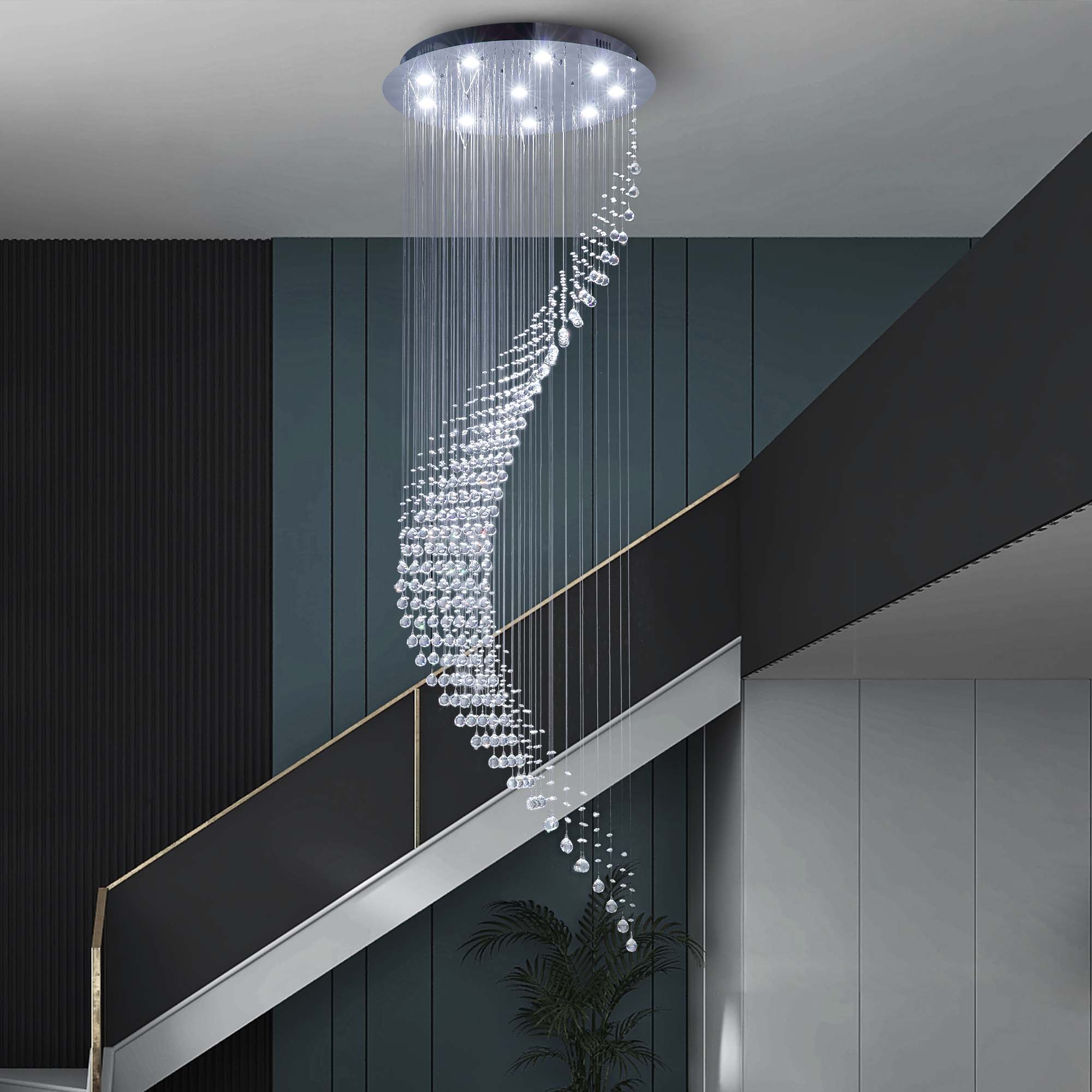 10-Light Dimmable Statement Chandelier for High Ceilings with Crystal Accents