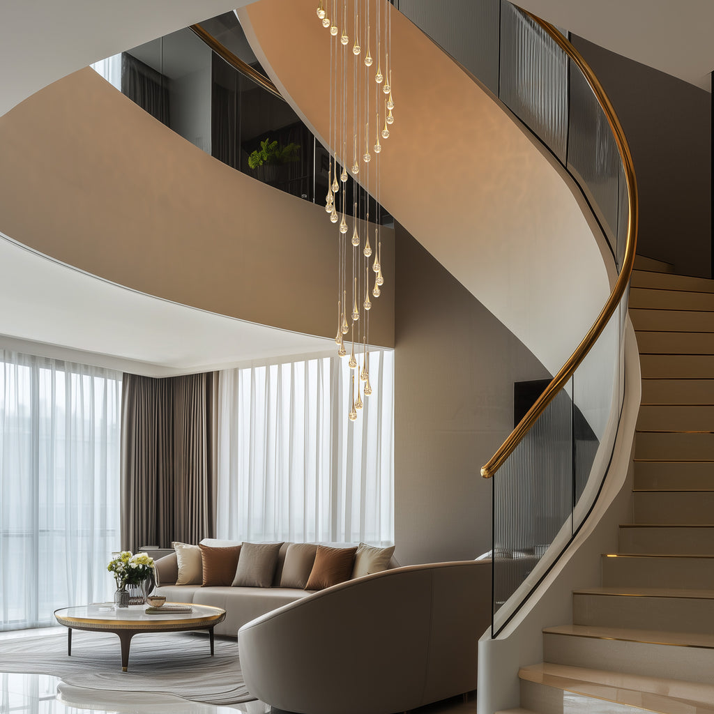 36-light Cylinder Foyer Chandelier With Raindrop Crystals and LED Light