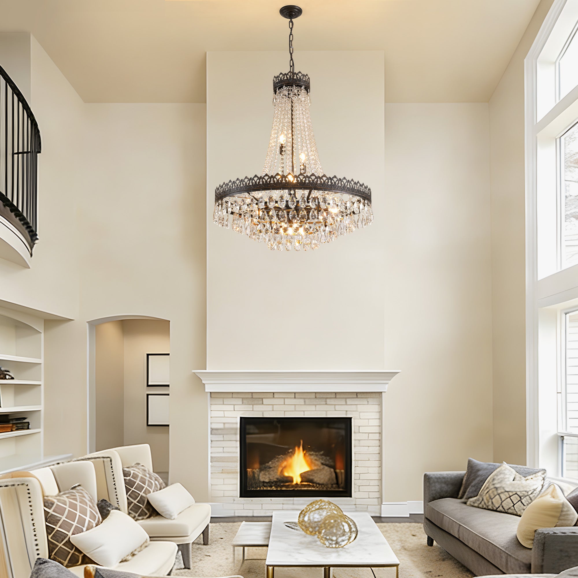 16-light Dimmable Empire Crystal Chandelier With Antique Bronze Accents