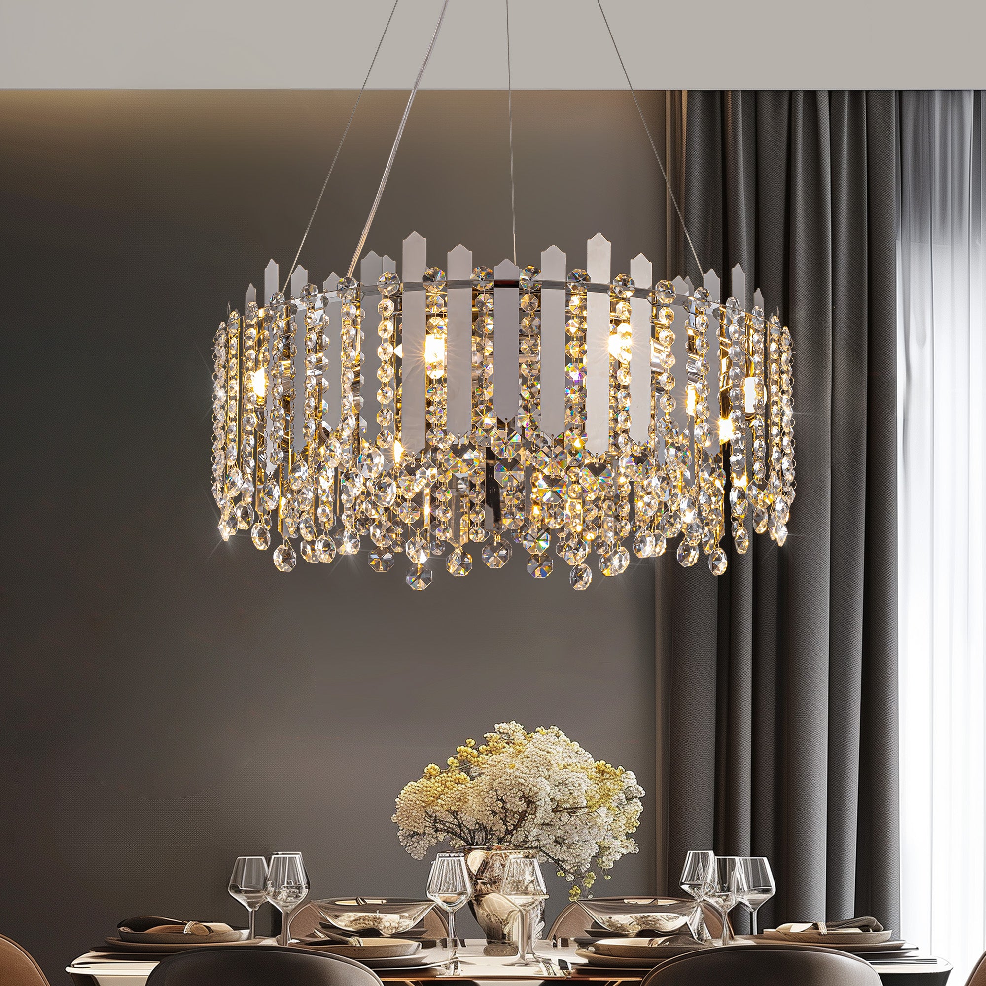 8-light Dimmable Drum Crystal Chandelier