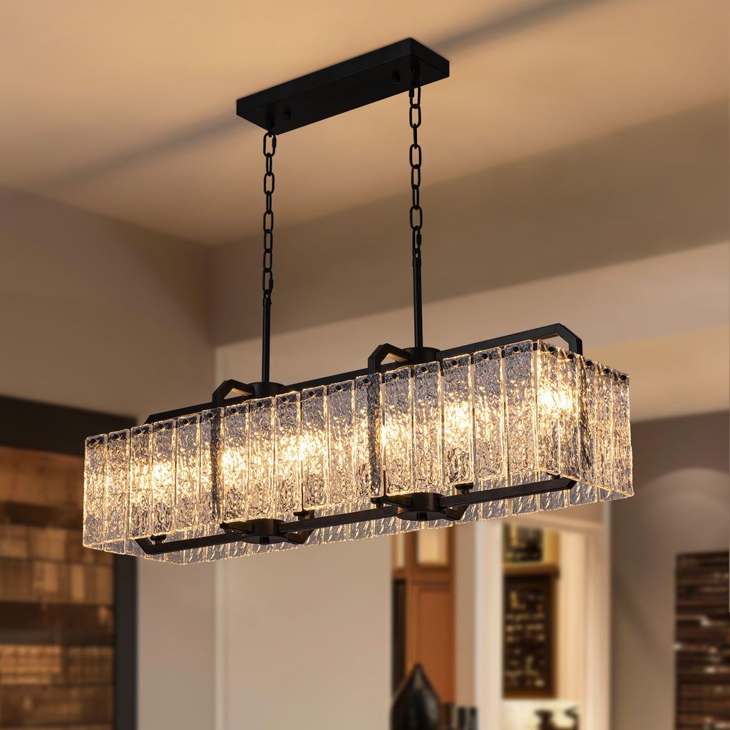 40 in. Modern Dimmable 6-Light Rectangle Black Crystal Chandelier for Dinning Room