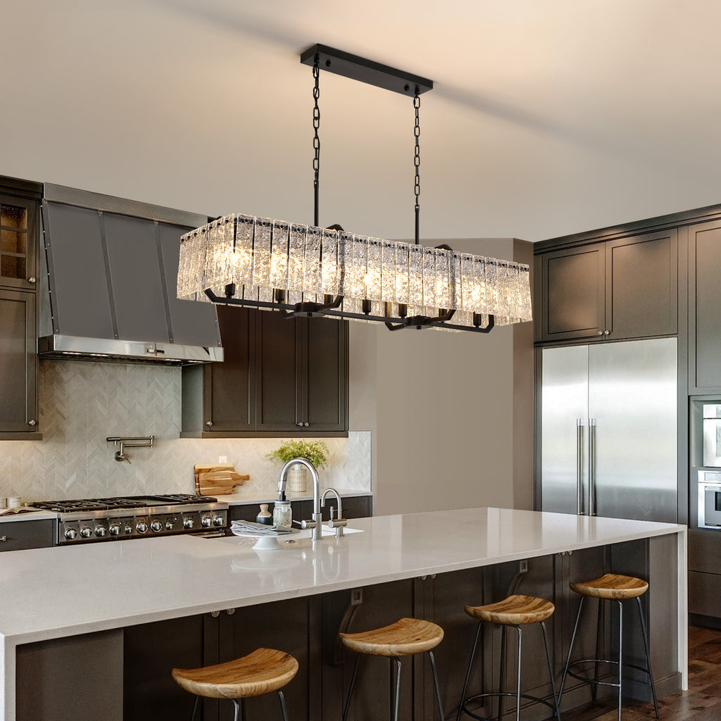 46.5 in. Modern Dimmable 7-Light Rectangle Black Crystal Chandelier for Dinning Room