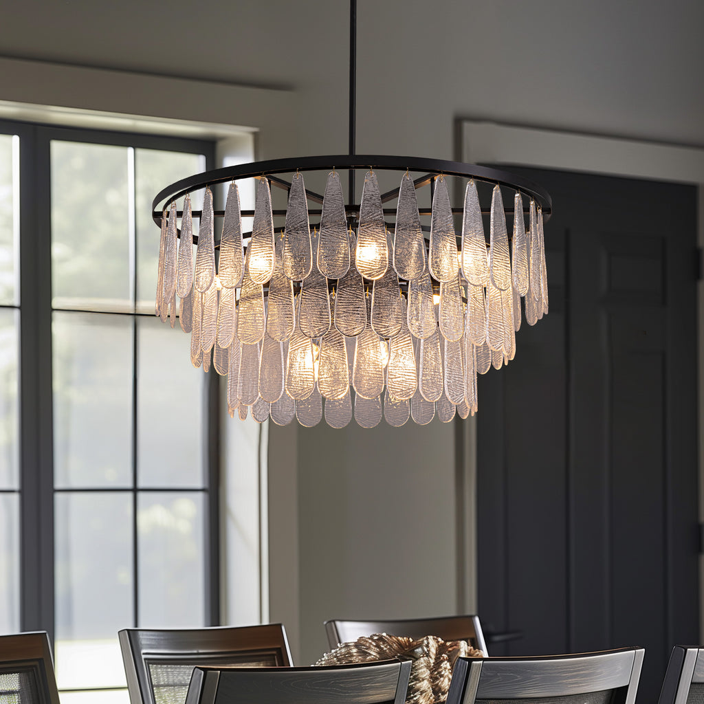 31.5 in. Modern 12-Lights Black Glass Chandelier with Light Dining Room or Kitchen
