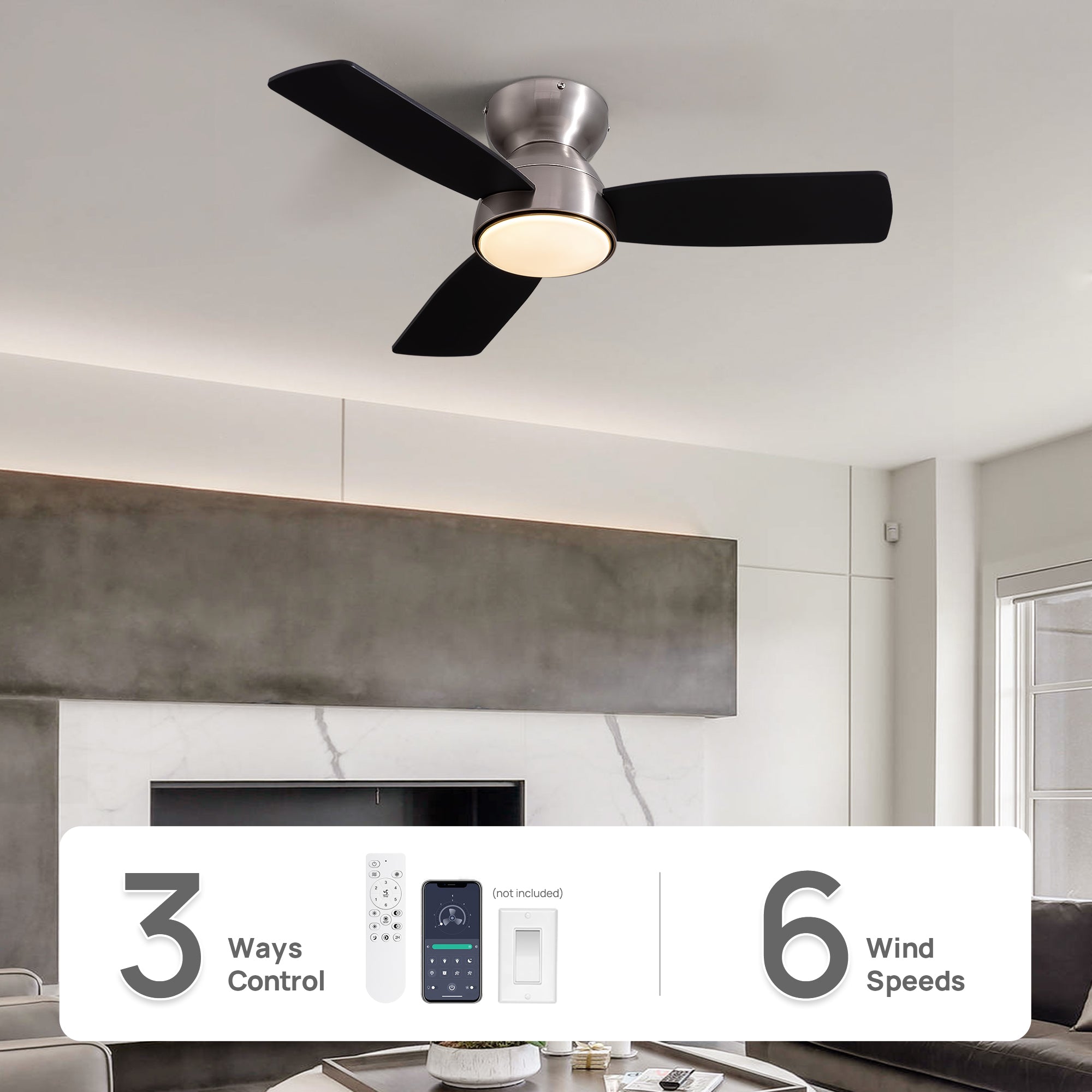 32 in. Modern Smart Indoor Satin nickel Ceiling Fan with Lights Reversible Rotation and Remote Control