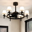 6-Light Wagon Wheel Ceiling Fan With Light Kit, Linen Shade, Dc Motor And Remote