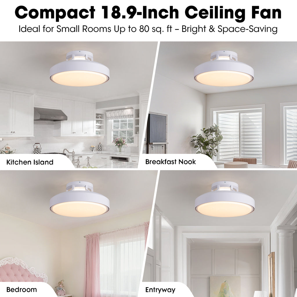 18.9" Modern low profile Ceiling Fan with 4500lm LED Light, Remote Control and Quiet DC Motor for Bedroom