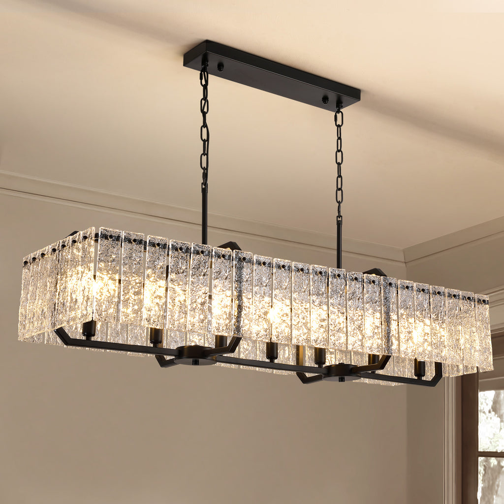 46.5 in. Modern Dimmable 7-Light Rectangle Black Crystal Chandelier for Dinning Room