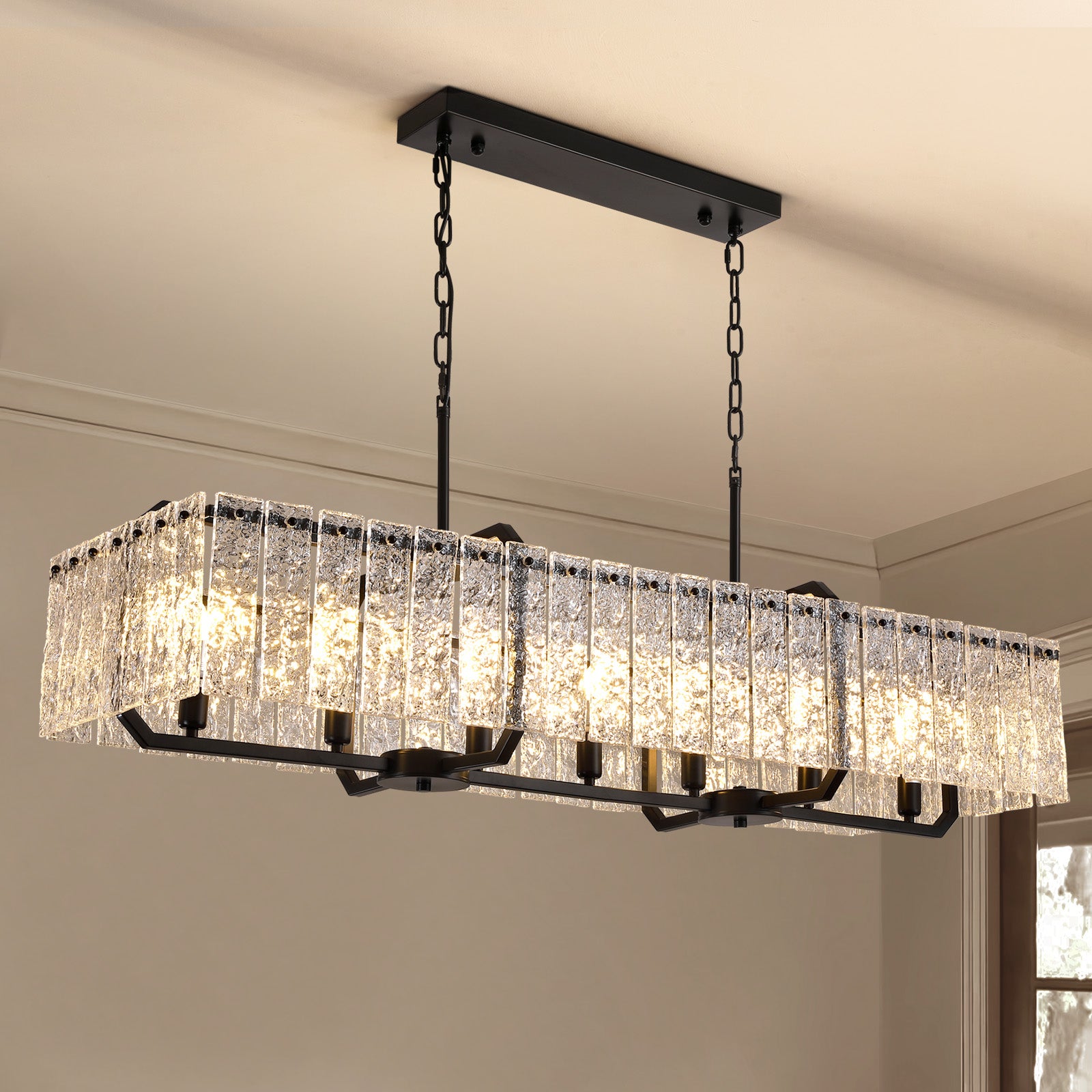 46.5 in. Modern Dimmable 7-Light Rectangle Black Crystal Chandelier for Dinning Room