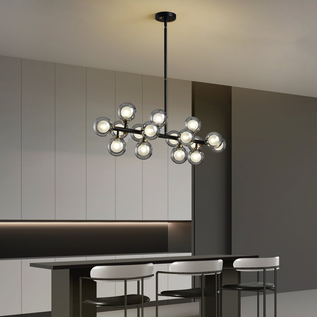 40 in. 16-Light Modern Black Dimmable Bubble Glass Sputnik Glass Globe Chandelier for Dining Room and Living Room