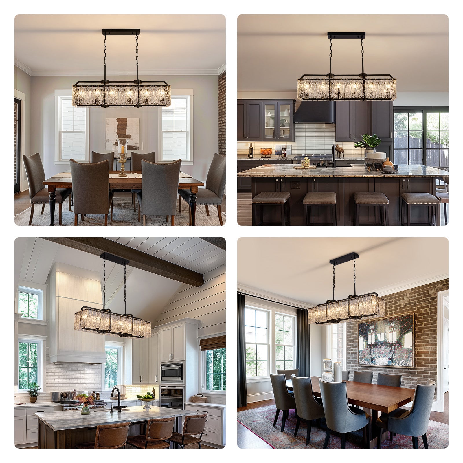40 in. Modern Dimmable 6-Light Rectangle Black Crystal Chandelier for Dinning Room