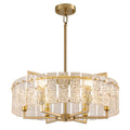 6 - Light Dimmable Gold Drum Chandelier with Textured Glass, Modern Lighting for Kitchen Island or Dining Room