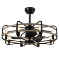 30 in. Indoor Farmhouse Black Downrod Mount Caged Ceiling Fan with Lights and Remote Wood Grain Industrial