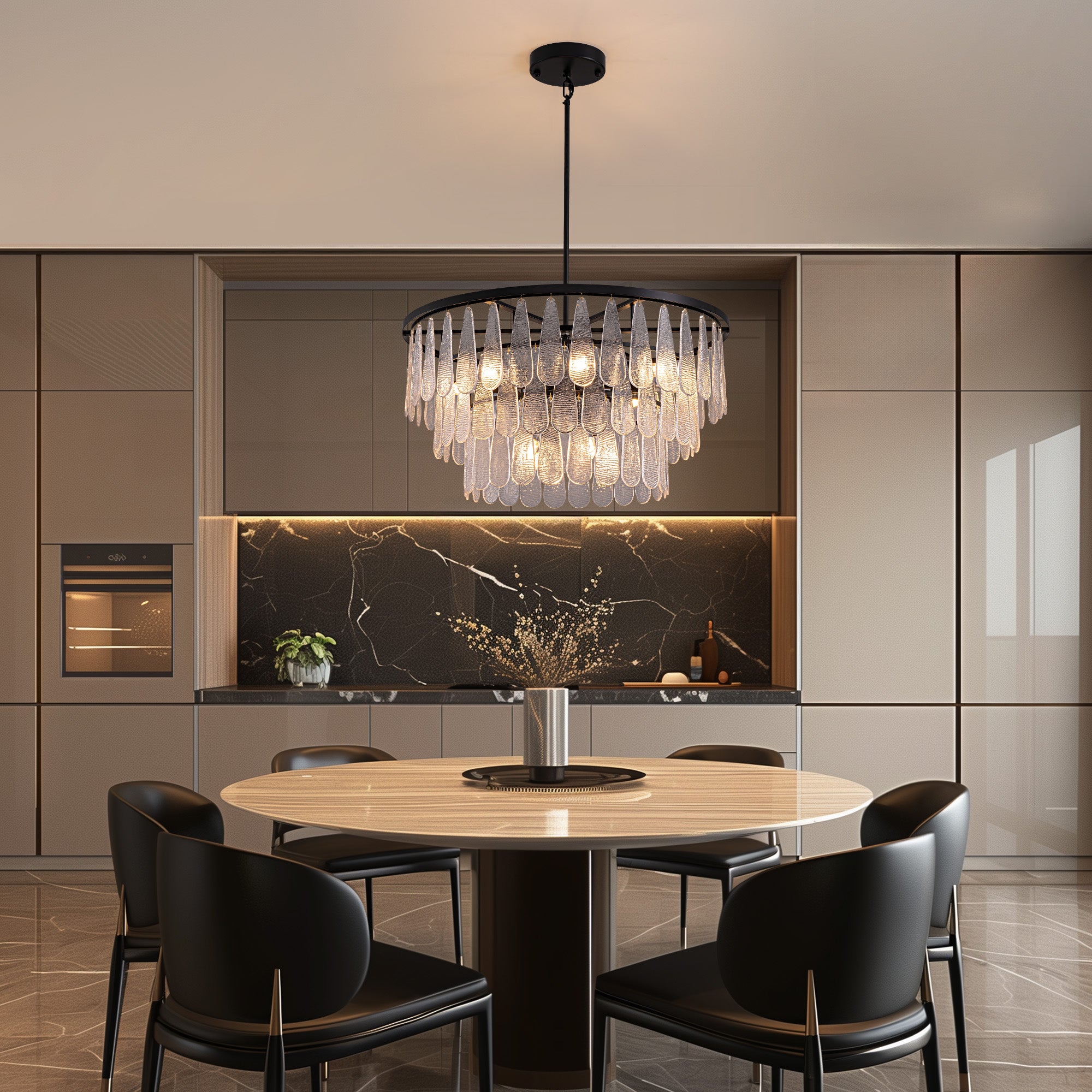 31.5 in. Modern 12-Lights Black Glass Chandelier with Light Dining Room or Kitchen