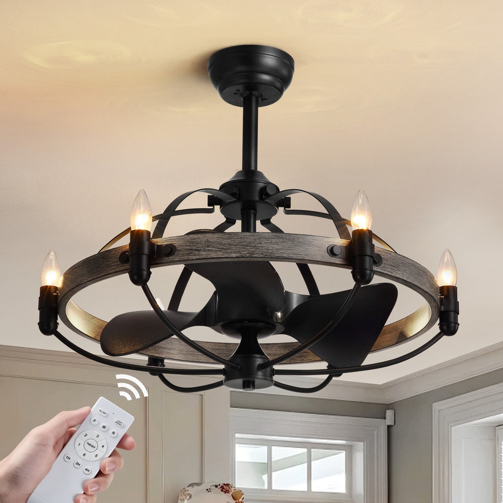 27 in. Indoor Bronwn and Black Farmhouse Ceiling Fan with Light and Remote for Bedroom Dining Room