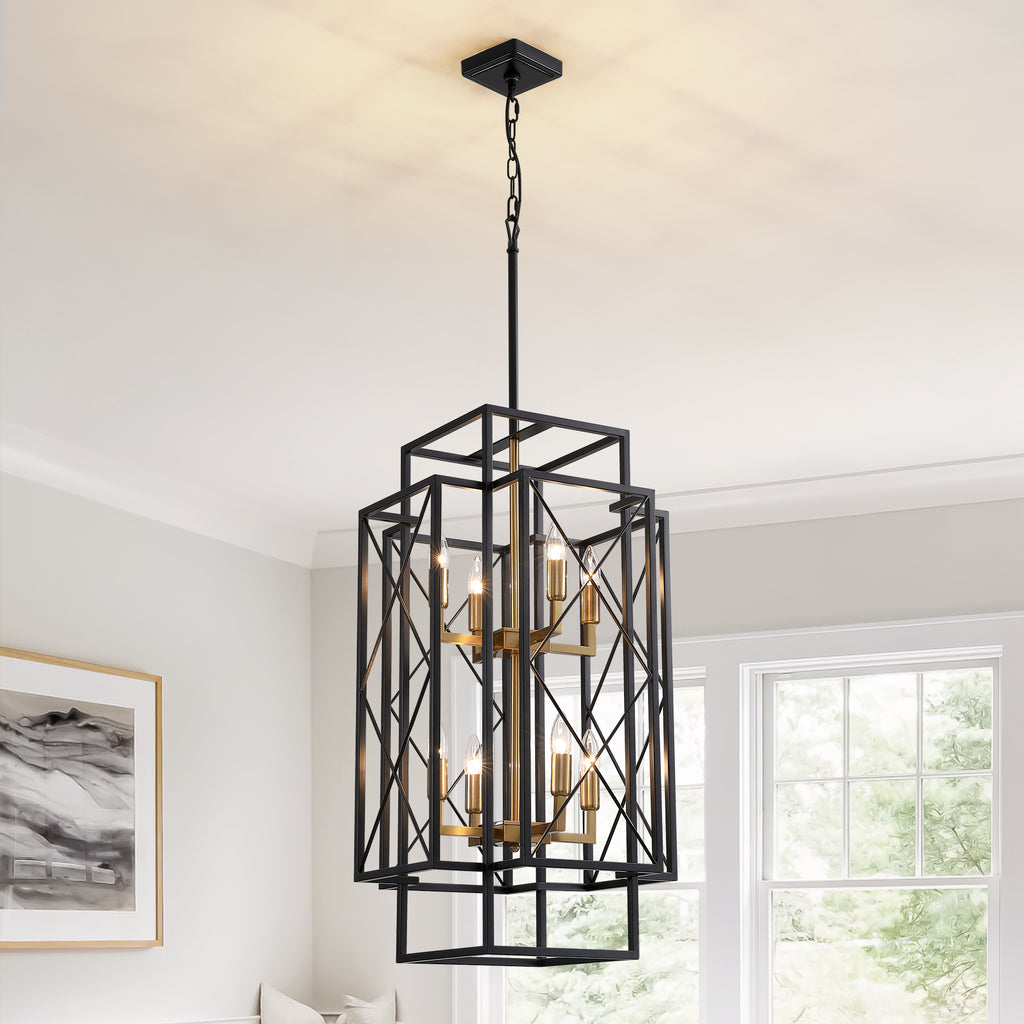 8 - Light Dimmable Lantern Square / Rectangle Chandelier For Dining Room Living Room